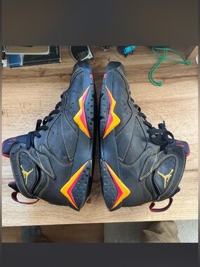 Jordan Men’s Retro 7 Basketball Shoes - Black with Yellow & Red Accents